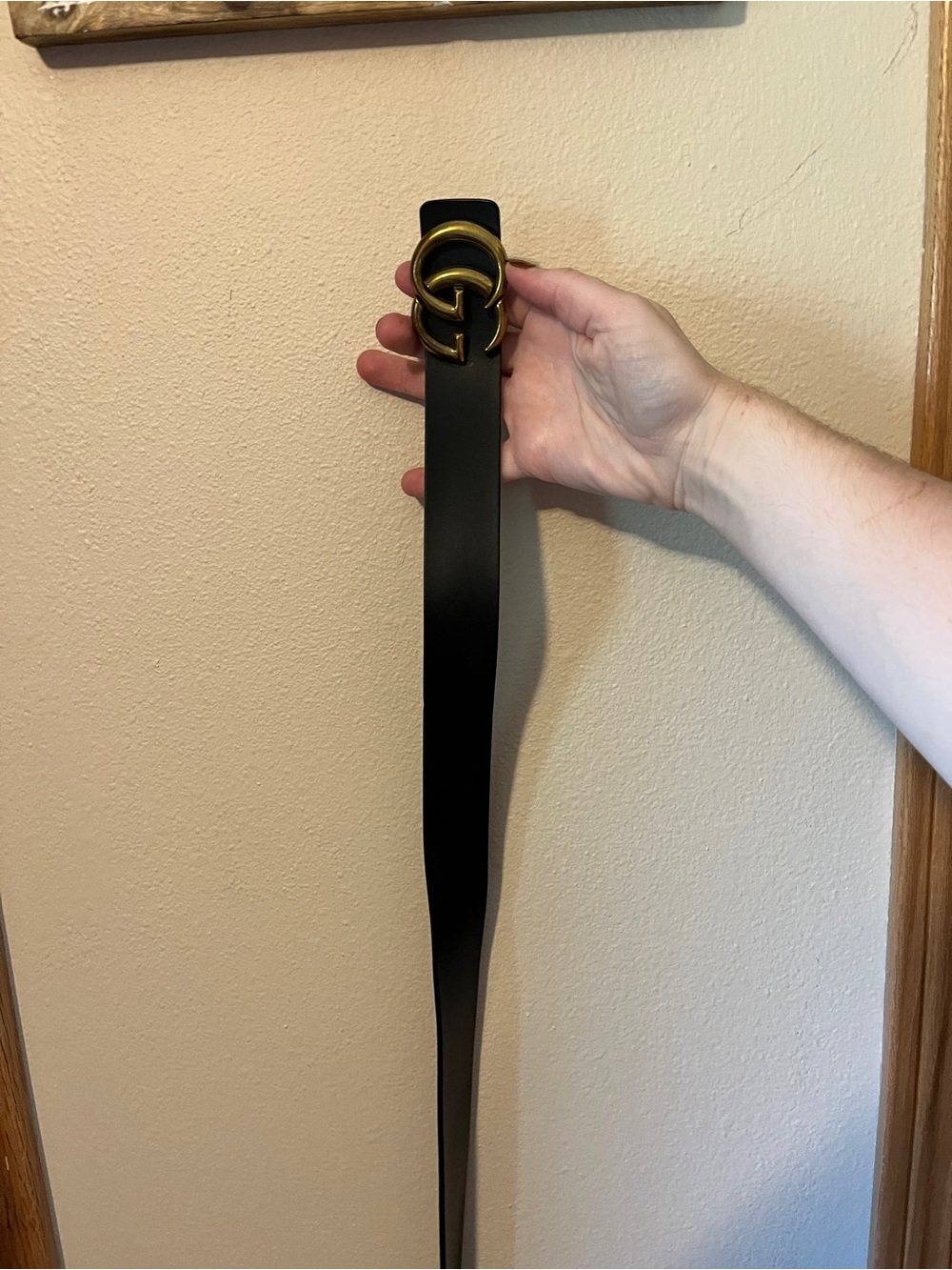 Black Leather Belt with Gold Double-G Buckle - Fashion Accessory